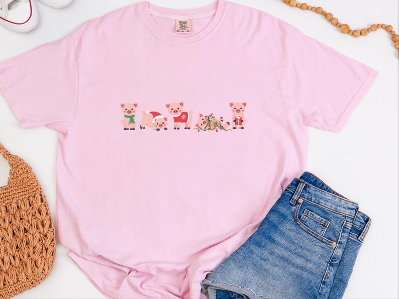 Christmas Pig Shirt, Cute Pig Christmas Gift, Holiday Pig Graphic Tee, Christmas Animal Shirt image 1