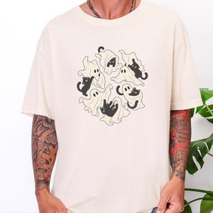 Ghost Cat Shirt, Black Cat Halloween Gift, Spooky Season T Shirt, Funny Cat Lover Tee, Fall Costume Shirt image 7