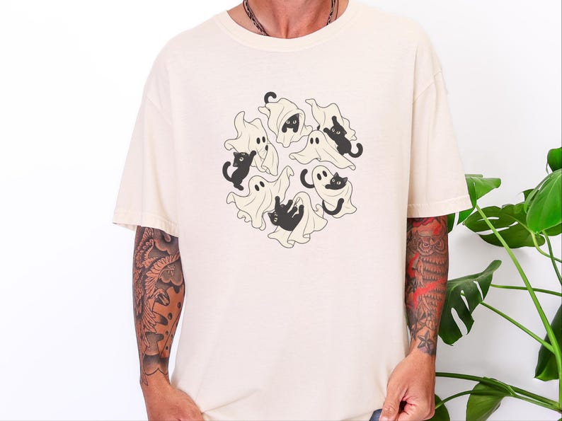 Ghost Cat Shirt, Black Cat Halloween Gift, Spooky Season T Shirt, Funny Cat Lover Tee, Fall Costume Shirt image 7