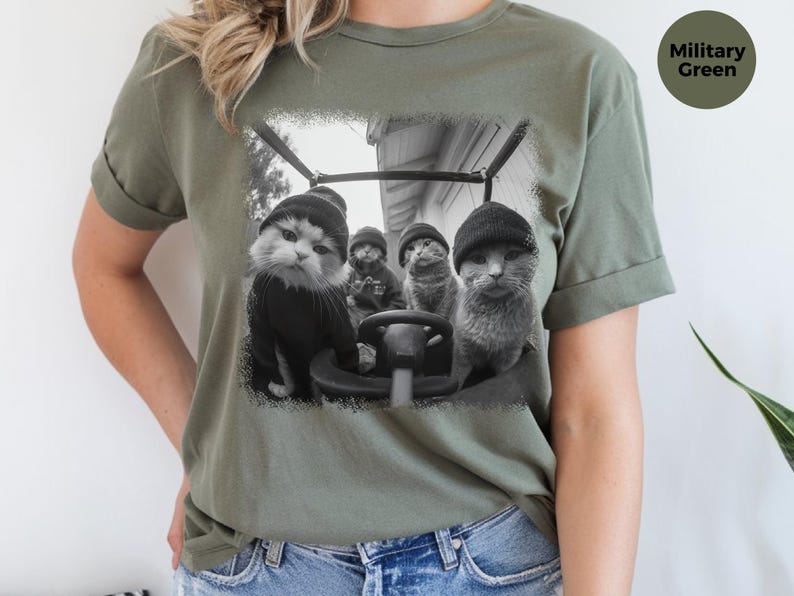 Gangster Cat Shirt | Cat Thugs In Car Lowrider Tee | Edgy Urban Graphic, Funny Meme Feline, Chicano Car Culture Style, Gangster Cat Tee image 4