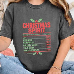 Christmas Spirit Shirt, Nutrition Facts Holiday Tee, Family Matching Christmas Party Shirt, Christmas Spirit Label Sweatshirt imagen 1