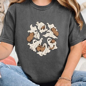 Cute Capybara Shirt, Ghost Playing With Capybara Gift, Spooky Ghost Tee, Rodent Lover Fall Shirt, Halloween Animal Graphic Tee image 7