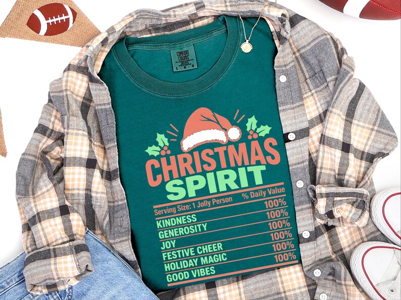 Christmas Spirit Nutrition Label Shirt, Family Christmas Tee, Matching Holiday Party Shirt, Funny Christmas Gift, Holiday Spirit Top image 7