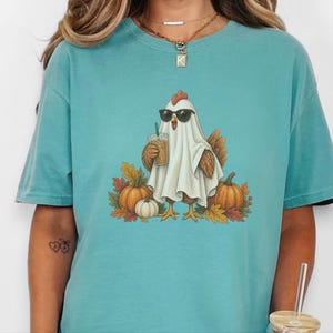 Halloween Chicken Shirt, Ghost Coffee Tee, Fall Chicken Gift, Chicken Lover Shirt, Spooky Season Tee image 10