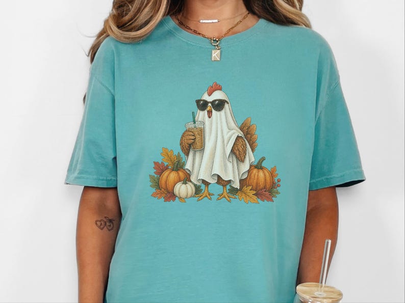 Halloween Chicken Shirt, Ghost Coffee Tee, Fall Chicken Gift, Chicken Lover Shirt, Spooky Season Tee image 10