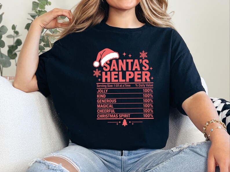T-Shirt mit Nährwertangaben für Weihnachtsmannhelfer, lustiges Familien-Weihnachts-T-Shirt, passendes Gruppen-Shirt für die Weihnachtsfeier, Wichtelgeschenk Bild 7