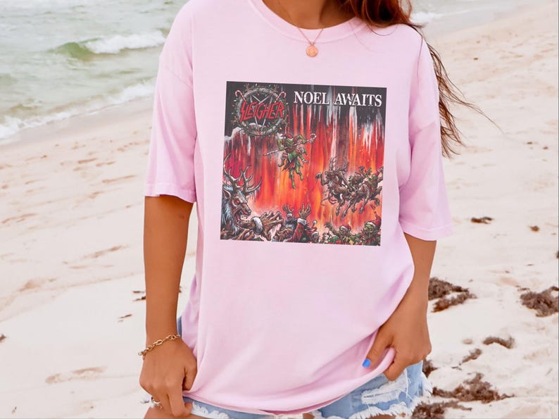Heavy Metal Christmas Shirt, Death Metal T Shirt, Thrash Metal Tee, Metalhead Gift, Rock Band Merch, Dark Christmas Humor, Slayer Parody image 1