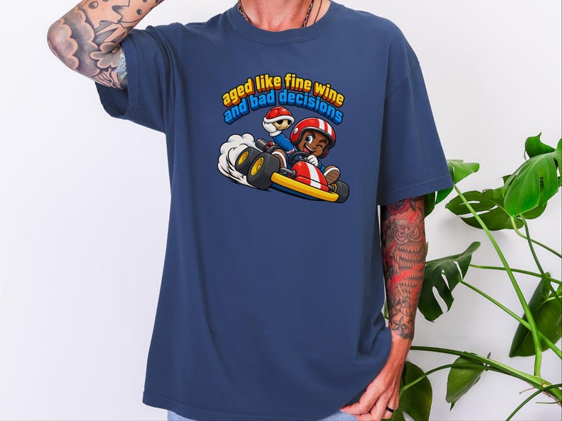 Retro Video Game Tee, Funny Gaming Shirt, Aged Like Fine Wine And Bad Decisions, Kart Racing Gift, Gamer Birthday Present, Racing Lover Tee image 2
