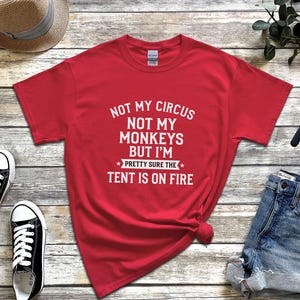 Not My Circus Not My Monkeys Funny Shirt, Tent On Fire Quote, Burnt Out Tee, Sarcastic Humor, Mental Health Support, Not My Problem image 8
