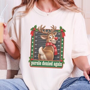 Christmas Family Shirt, Funny Christmas Sweatshirt, Reindeer Mugshot Holiday Tee, Naughty List Vacation Top image 1