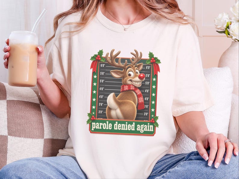 Christmas Family Shirt, Funny Christmas Sweatshirt, Reindeer Mugshot Holiday Tee, Naughty List Vacation Top image 1