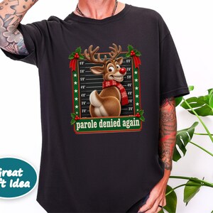 Christmas Family Shirt, Funny Christmas Sweatshirt, Reindeer Mugshot Holiday Tee, Naughty List Vacation Top image 9