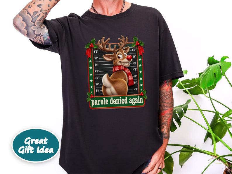Christmas Family Shirt, Funny Christmas Sweatshirt, Reindeer Mugshot Holiday Tee, Naughty List Vacation Top image 9