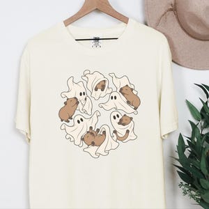 Cute Capybara Shirt, Ghost Playing With Capybara Gift, Spooky Ghost Tee, Rodent Lover Fall Shirt, Halloween Animal Graphic Tee image 3