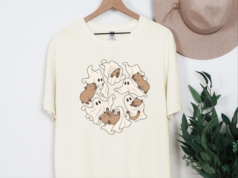 Cute Capybara Shirt, Ghost Playing With Capybara Gift, Spooky Ghost Tee, Rodent Lover Fall Shirt, Halloween Animal Graphic Tee image 3