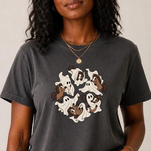 Horse Girl Shirt, Cute Ghost Halloween Gift, Spooky Pony Lover Tee, Equestrian Fall Sweatshirt, Horse Rider Costume image 4