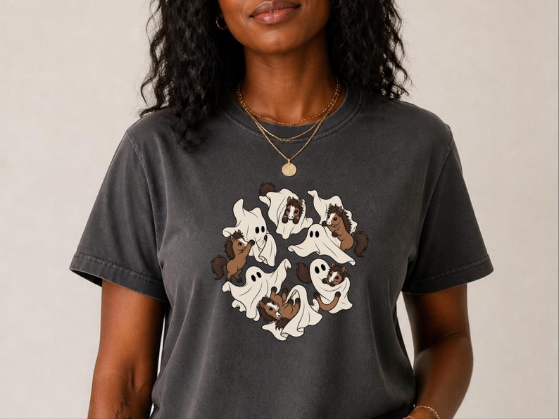 Horse Girl Shirt, Cute Ghost Halloween Gift, Spooky Pony Lover Tee, Equestrian Fall Sweatshirt, Horse Rider Costume image 4