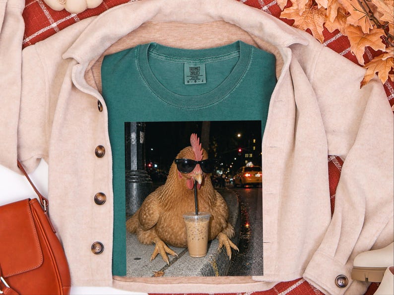 Funny Chicken Shirt, Iced Coffee Shirt, Chicken Lover Gift, Crazy Chicken Lady Tee, Backyard Farmer Gift image 4