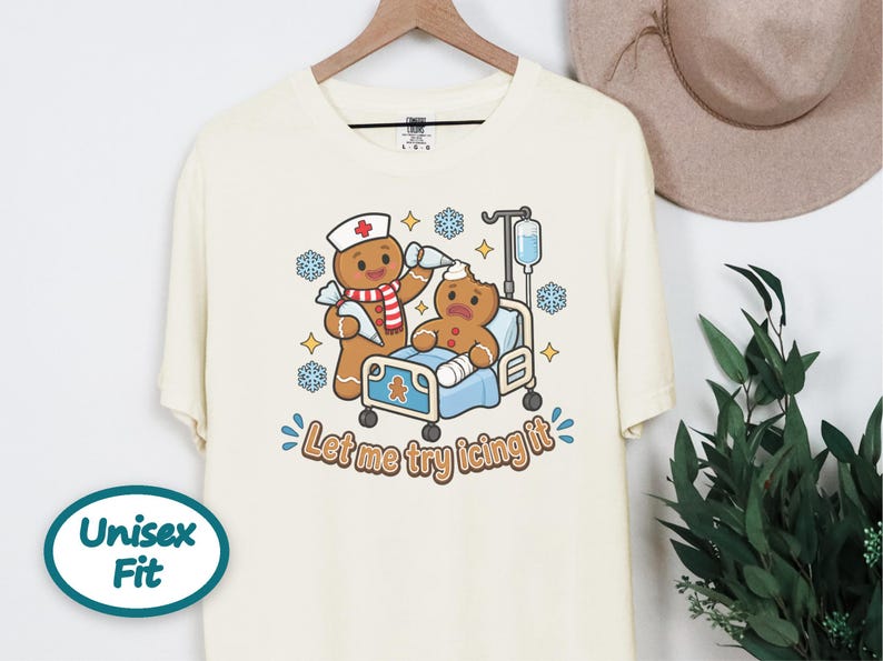 Gingerbread Nurse Shirt, Funny Christmas Nurse Gift, Festive Nurse Sweatshirt, Let Me Try Icing It Tee, Holiday Medical Staff Present image 5