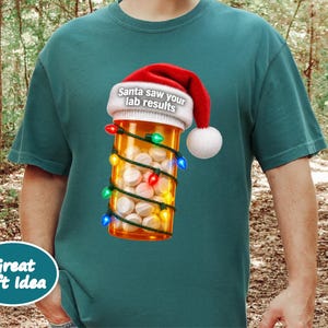 Pharmacy Technician Shirt, Funny Pharmacist Shirt, Pharmacy Tech Christmas Shirt, Santa Saw Your Lab Results image 5
