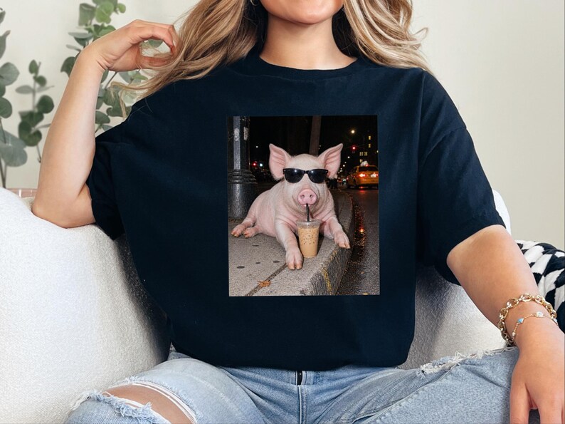 Pig Drinking Iced Coffee Shirt, Pig Lover Gift, Funny Animal Meme Tee, Coffee Lover Shirt, Pig Farmer Gift image 10