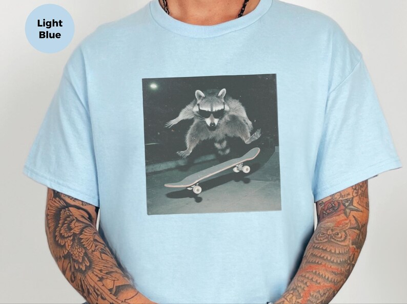 Urban Fashion Look Raccoon, Funny Skatepark Tee | Raccoon At The Skatepark, 90s Skater Gift | Trash Panda Live Fast Eat Trash Retro T-shirt image 5