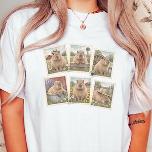Capybara Shirt, Vintage Postage Stamps Tee, Cute Animal Lover Gift, Farm Animal T Shirt, Retro Nature Graphic Tee image 1