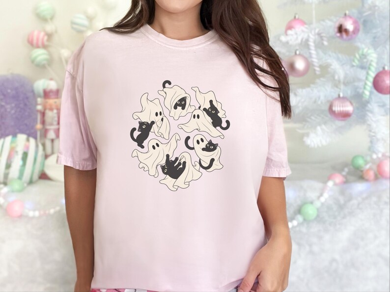 Ghost Cat Shirt, Black Cat Halloween Gift, Spooky Season T Shirt, Funny Cat Lover Tee, Fall Costume Shirt image 8