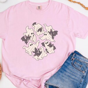 Ghost Shirt, Halloween T-Shirt, Spooky Season Tee, Cute Ghost Playing With Bat image 7