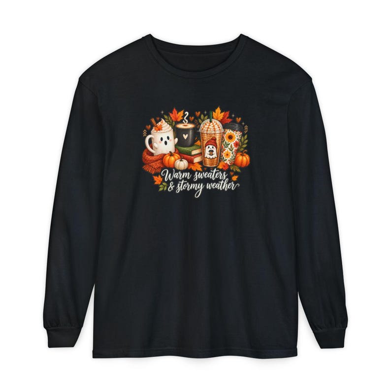 Ghost Coffee Shirt, Fall Coffee Shirt, Halloween Coffee Tee, Cute Ghost Sweater, Warm Sweaters And Stormy Weather, Autumn Sweatshirt image 13
