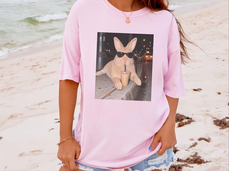 Funny Rabbit Shirt, Iced Coffee Lover Gift, Cool Bunny Mom Shirt, Funny Animal Gift, Rabbit Dad Gift image 5