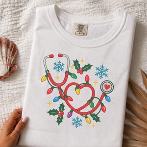 Nurse Christmas Sweatshirt, Holiday Nurse Shirt, Festive Medical Worker Crewneck, Christmas Lights Nurse image 8
