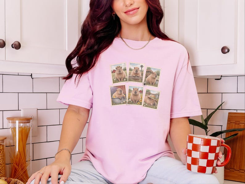 Capybara Shirt, Vintage Postage Stamps Tee, Cute Animal Lover Gift, Farm Animal T Shirt, Retro Nature Graphic Tee image 2