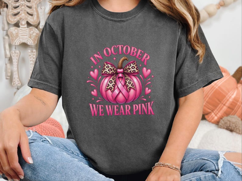 In oktober dragen we roze shirts, retro T-shirts ter ondersteuning van borstkanker, herfstcadeau met pompoenmotief, Warrior sweatshirt afbeelding 10