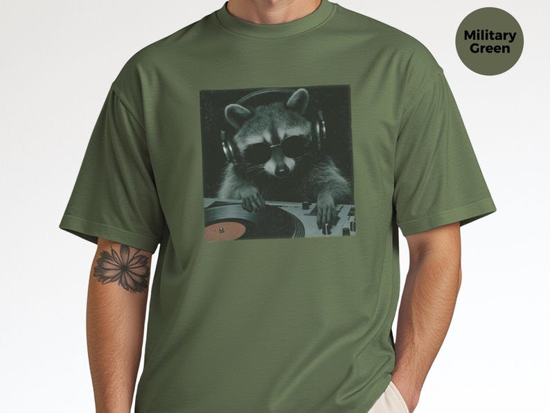 DJ Graphic Tee, Raccoon Djing Shirt, Funny Trash Panda Gift, Electronic Music Producer, Vintage Hip Hop Concert Style Tee, Raccoon Tshirt image 3