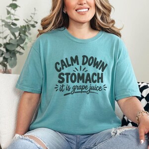 Comfort Colors Funny Wine Shirt, Calm Down Stomach It Is Grape Juice Tee, Sarcastic Alcohol Drinker Gift, Wine Tasting Top, Wine Tasting Tee image 5