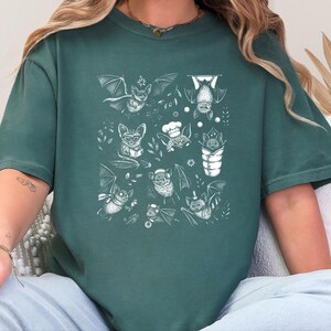 Comfort Colors Cute Bat Art, Cute Bat Illustration Fun Activities Shirt, Whimsical Bat Lover Gift, Funny Halloween Nature Tee, Halloween Bat image 2