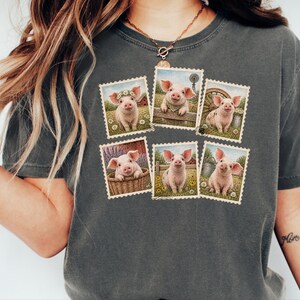 Cute Pig Shirt, Farm Animal Gift, Vintage Postal Stamp Tee, Pig Lover Shirt, Country Life Top image 1