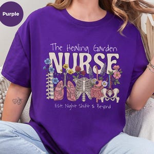 Boho Floral Nurse Shirt, The Healing Garden RN Top, Vintage Human Anatomy Art, Comfort Colors Medical Tee, Nursing School Grad Gift, LPN CNA image 4