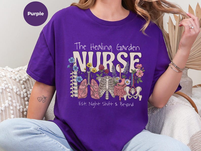 Boho Floral Nurse Shirt, The Healing Garden RN Top, Vintage Human Anatomy Art, Comfort Colors Medical Tee, Nursing School Grad Gift, LPN CNA image 4