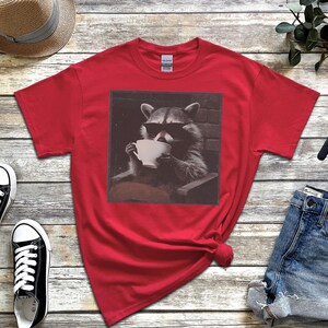 Funny Raccoon Sipping A Cup Of Tea Tee, Sarcastic Trash Panda Retro Wildlife Graphic Shirt, Humorous Animal Lover Tea Drinker Gift image 6