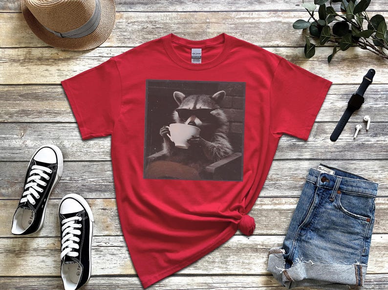 Funny Raccoon Sipping A Cup Of Tea Tee, Sarcastic Trash Panda Retro Wildlife Graphic Shirt, Humorous Animal Lover Tea Drinker Gift image 6