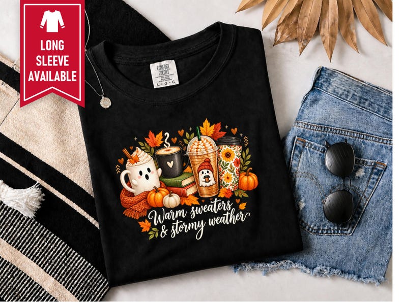Ghost Coffee Shirt, Fall Coffee Shirt, Halloween Coffee Tee, Cute Ghost Sweater, Warm Sweaters And Stormy Weather, Autumn Sweatshirt image 4