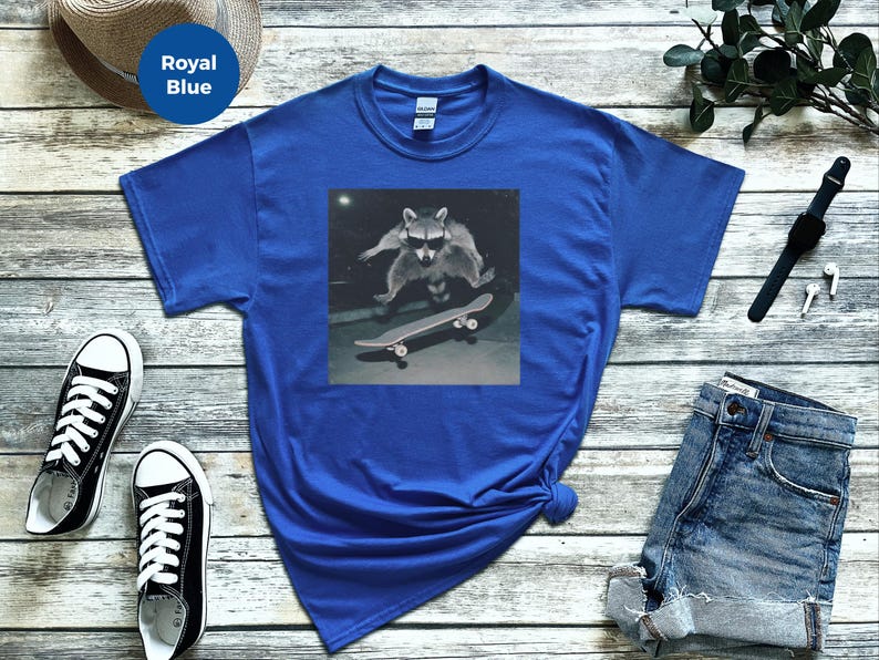 Urban Fashion Look Raccoon, Funny Skatepark Tee | Raccoon At The Skatepark, 90s Skater Gift | Trash Panda Live Fast Eat Trash Retro T-shirt image 1
