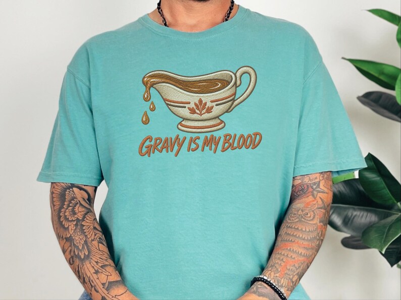 „Soße ist mein Blut“-Shirt, Geschenk für Feinschmecker zum Thanksgiving-Fest, lustiges Koch-T-Shirt, Sweatshirt für das Festessen, Geschenk für Foodies Bild 2