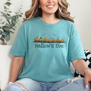 Comfort Colors Retro Monster Tee, Spooky Pumpkins Hallow and #39;s Eve Shirt, Vintage Bat Art Print, Jack O Lantern Fall Graphic T-Shirt image 7