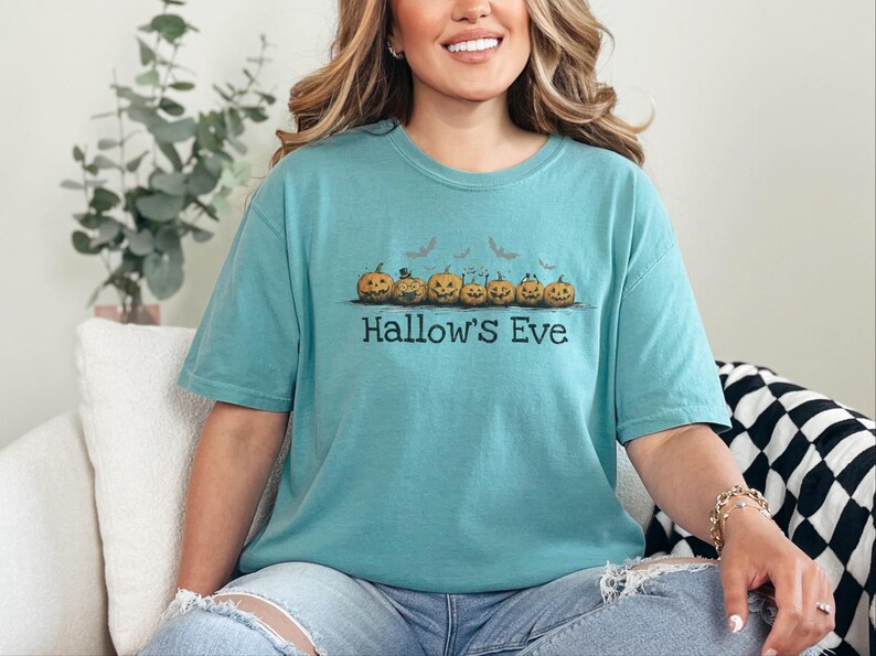 Comfort Colors Retro Monster Tee, Spooky Pumpkins Hallow and #39;s Eve Shirt, Vintage Bat Art Print, Jack O Lantern Fall Graphic T-Shirt image 7