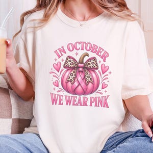 In oktober dragen we roze shirts, retro T-shirts ter ondersteuning van borstkanker, herfstcadeau met pompoenmotief, Warrior sweatshirt afbeelding 1