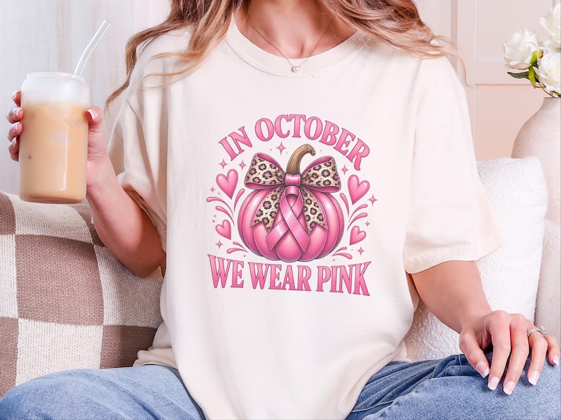 In oktober dragen we roze shirts, retro T-shirts ter ondersteuning van borstkanker, herfstcadeau met pompoenmotief, Warrior sweatshirt afbeelding 1