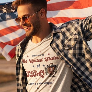 United States of BBQ Funny Shirt, Grill Master Dad Gift, Patriotic American Grilling Tee, 4th of July Barbecue Summer Cookout Gifts for Men image 2